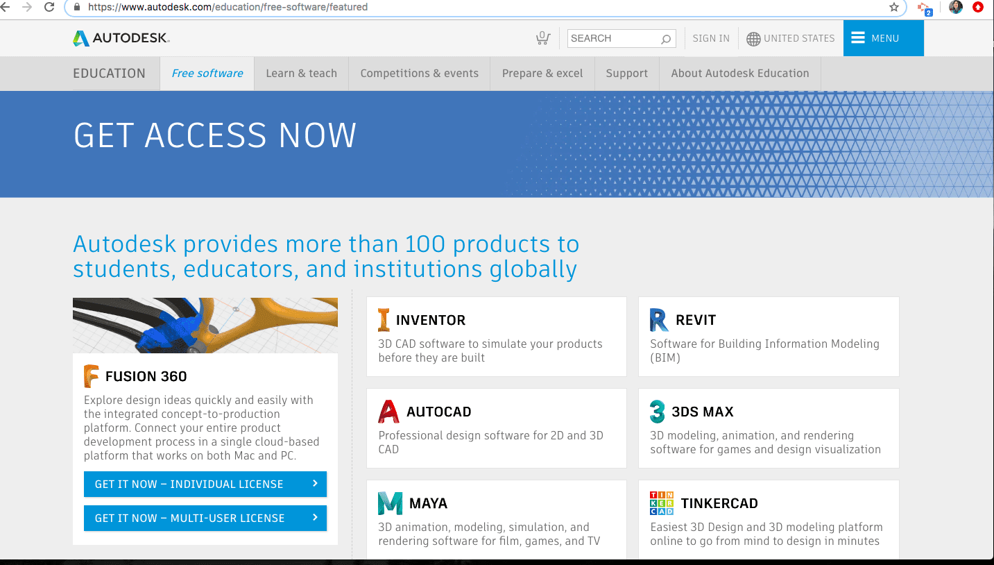 Autodesk Inventor Education home screen