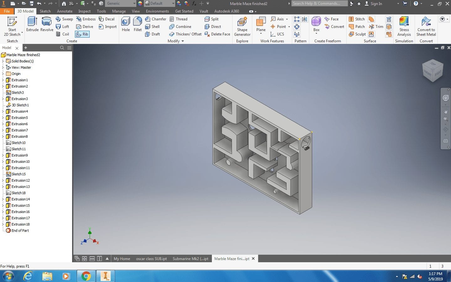 Autodesk Inventor student project - marble maze