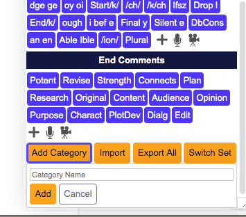 e-comment comment selection screen