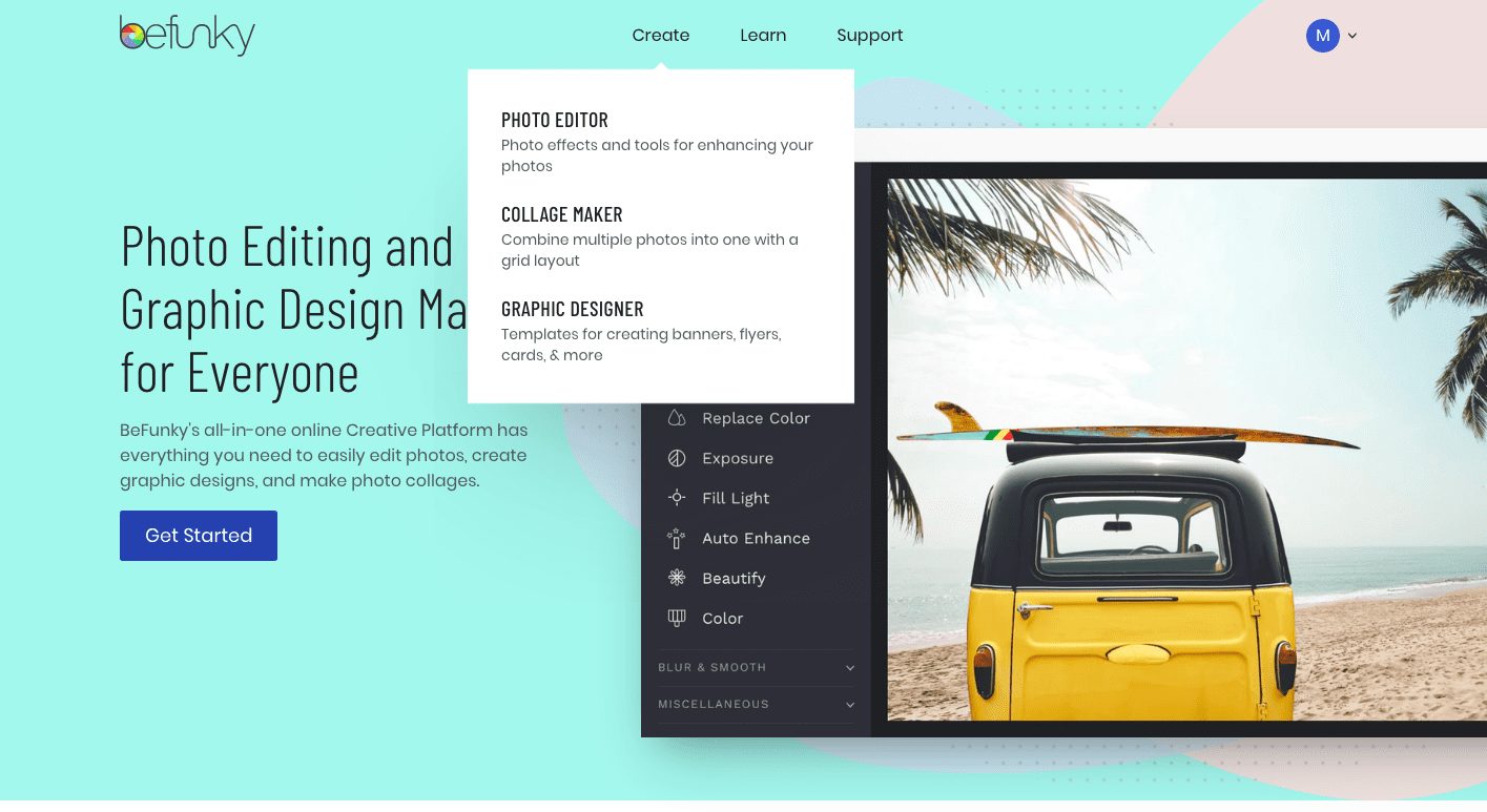 BeFunky main home page screenshot