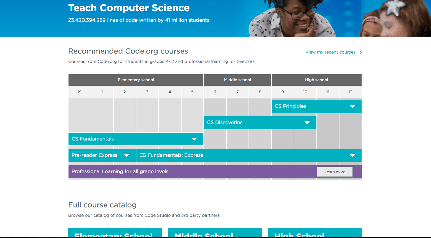Code.org recommended courses