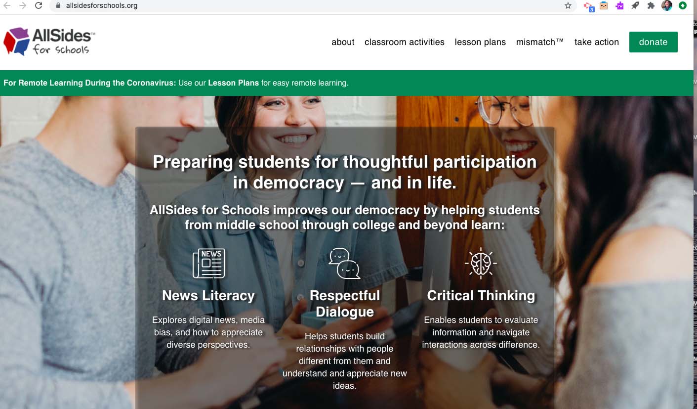 AllSides for Schools homepage screenshot