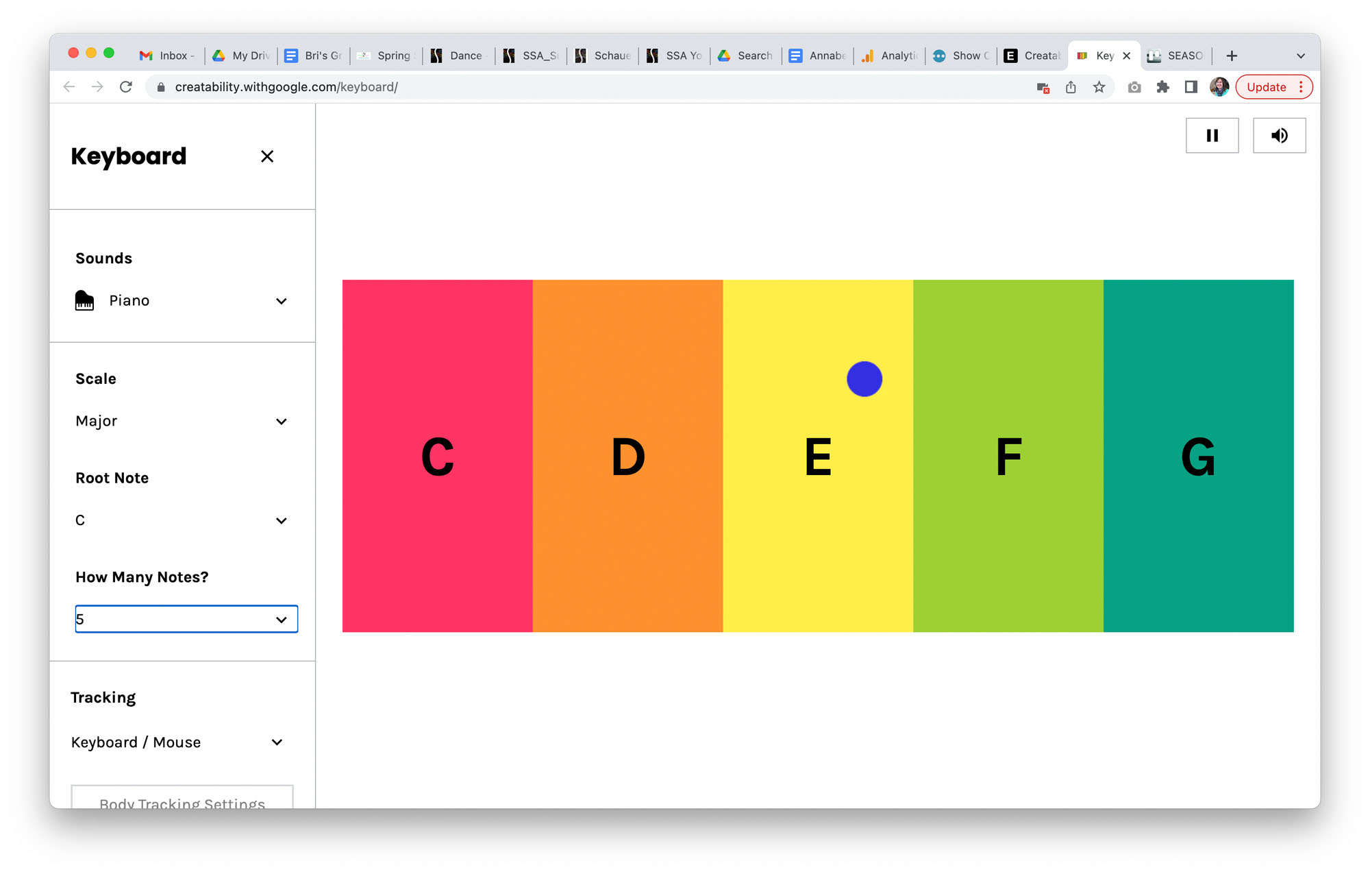 A rainbow colored musical keyboard from Chrome Extensions - Keyboard