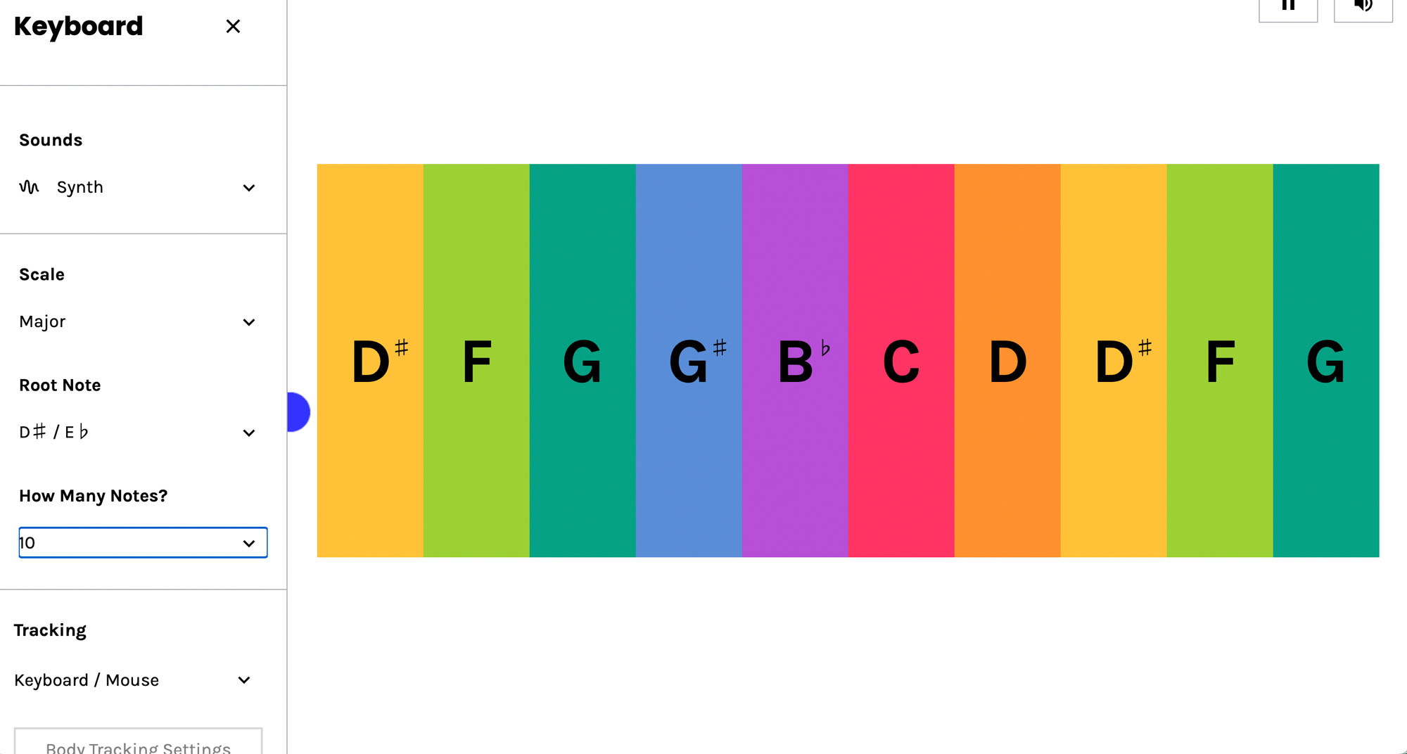 A rainbow colored musical keyboard from Chrome Extensions - Keyboard