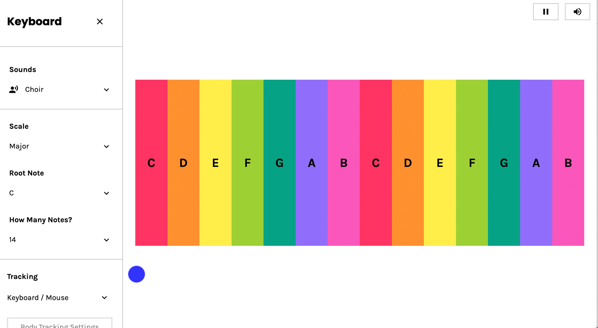 A rainbow colored musical keyboard from Chrome Extensions - Keyboard