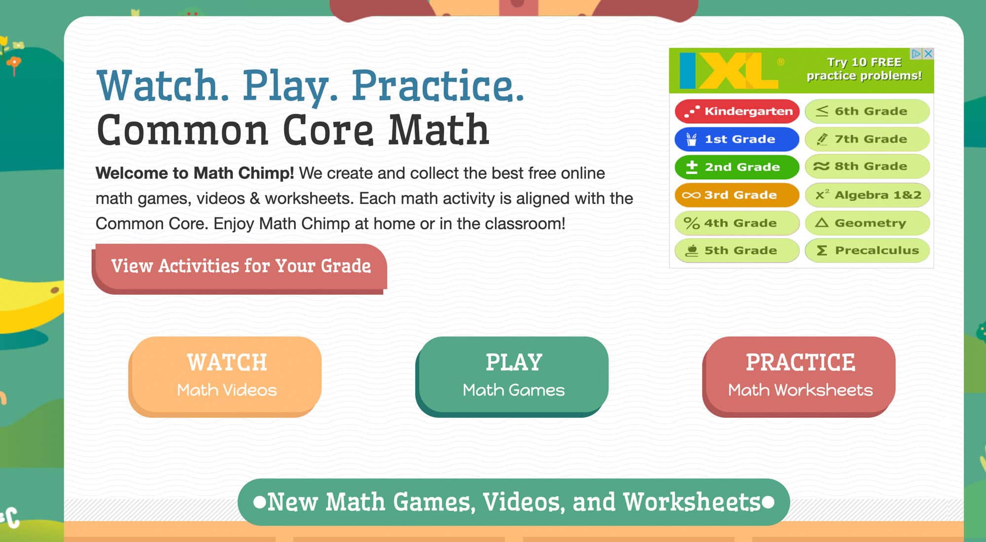 Screenshot of MathChimp home page