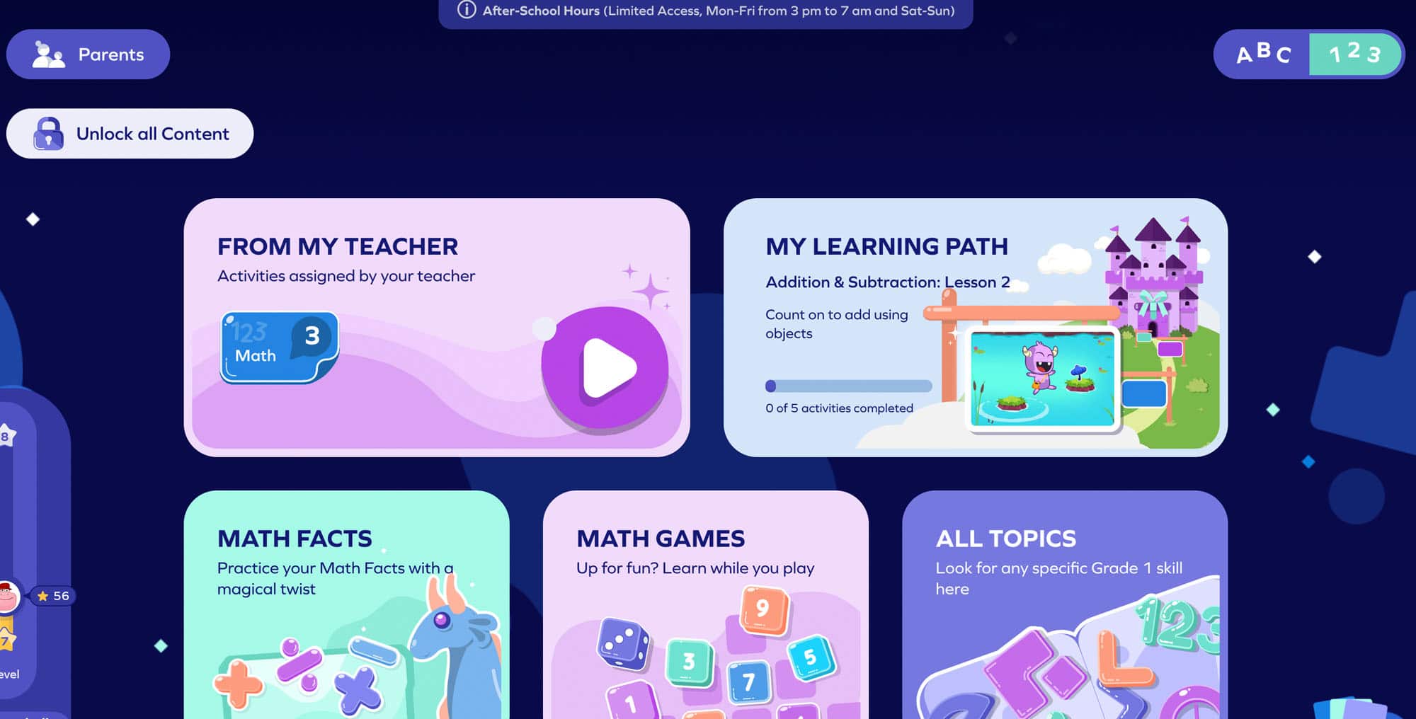 Screenshot of SplashLearn selection page