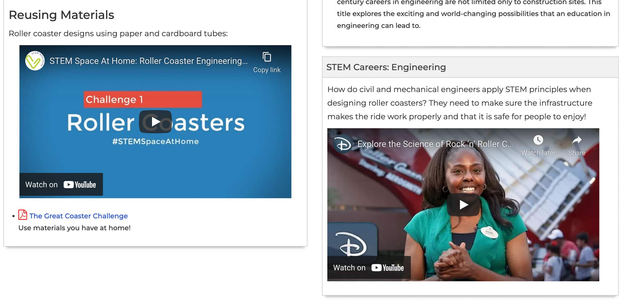 Screenshot of the NSU Roller coasters page with video screengrabs