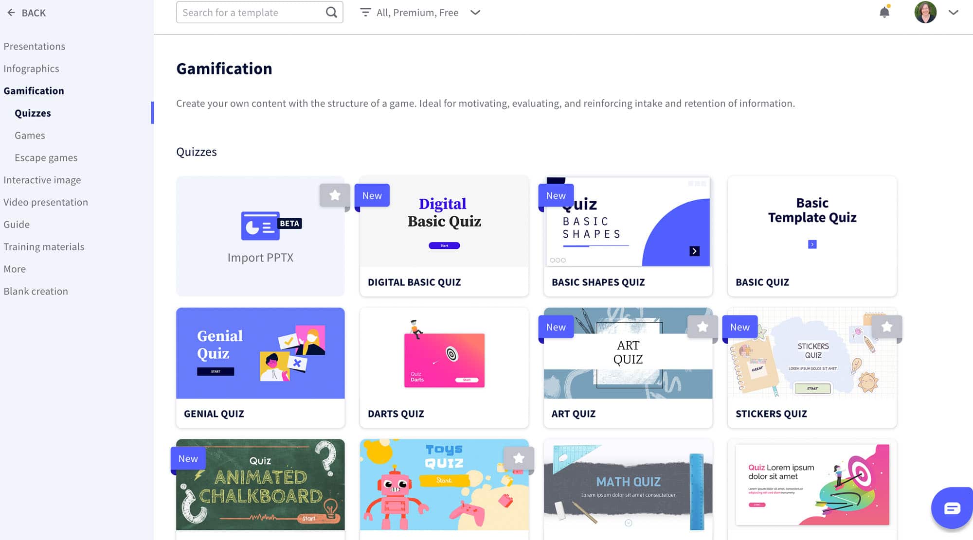 Genially screenshot different templates