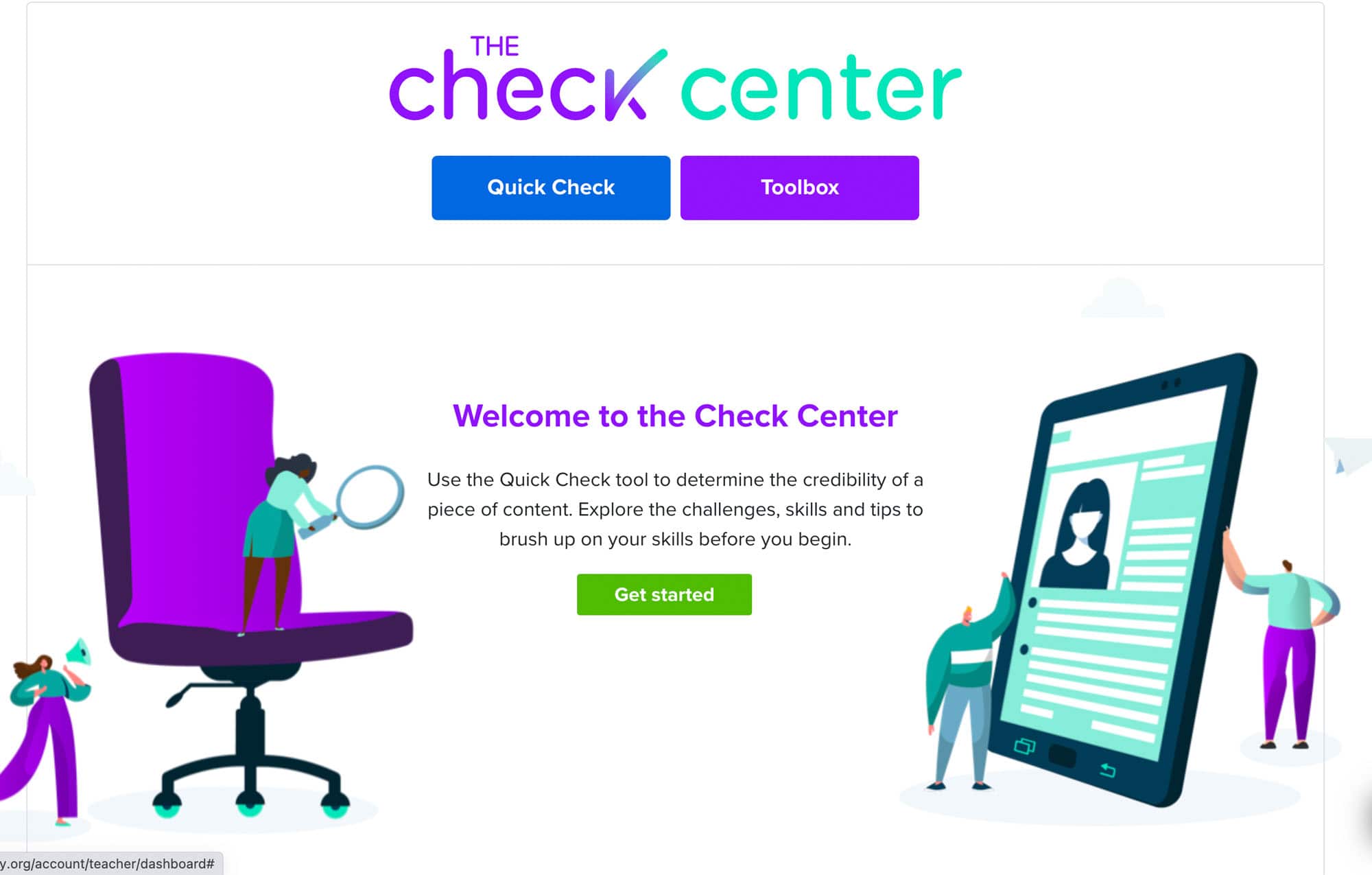 Screenshot of the Checkology Check Center
