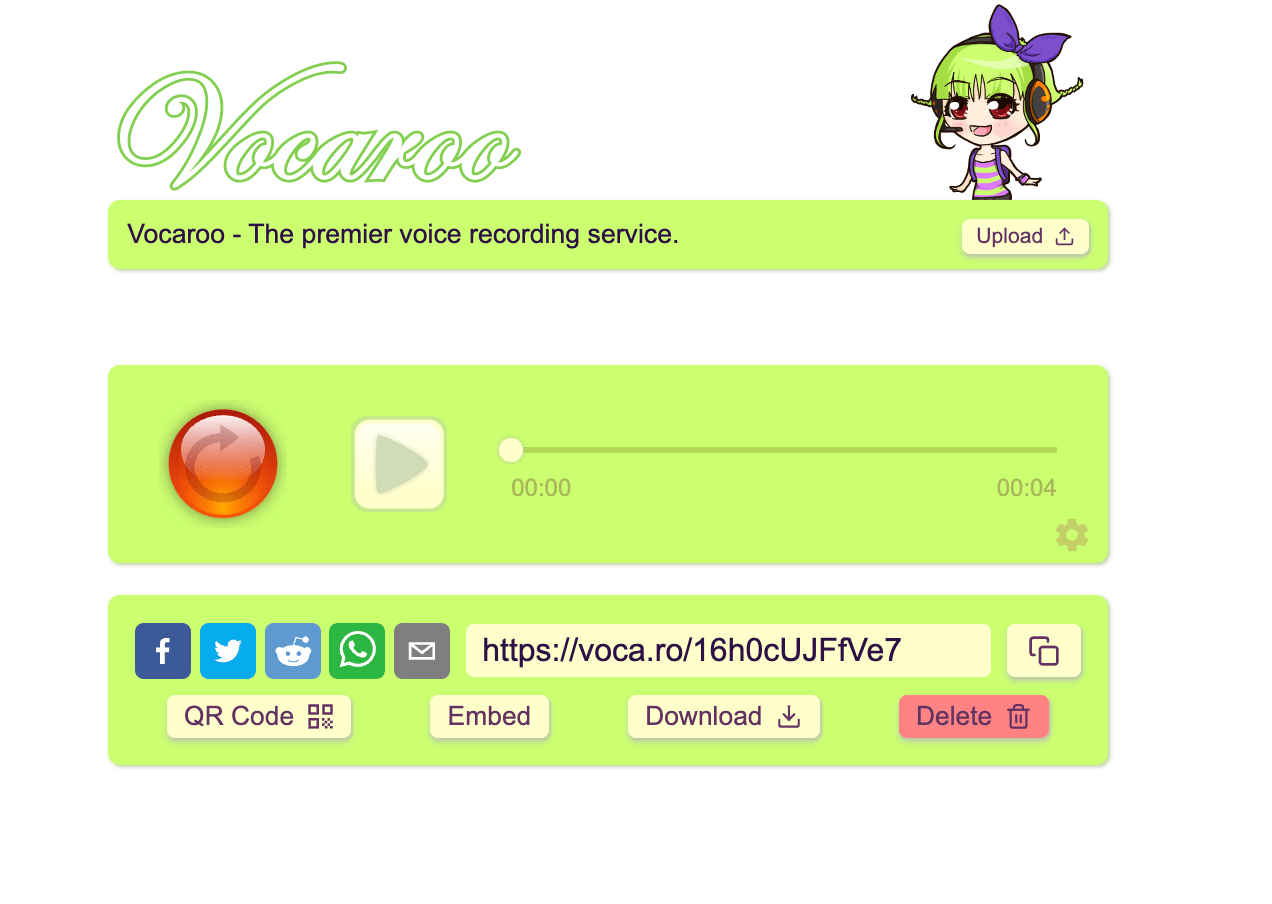 Vocaroo share screen