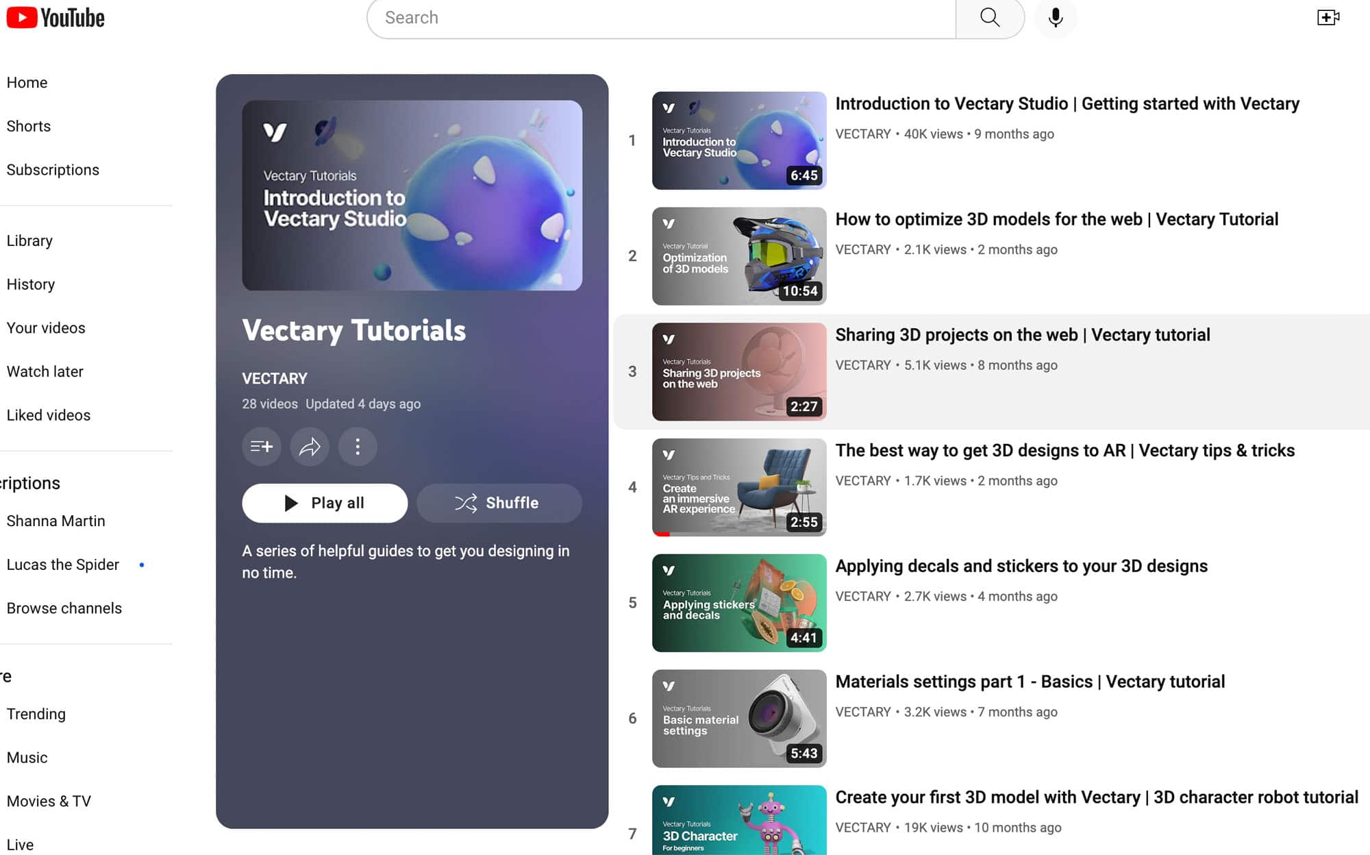 Vectary starter page screenshot