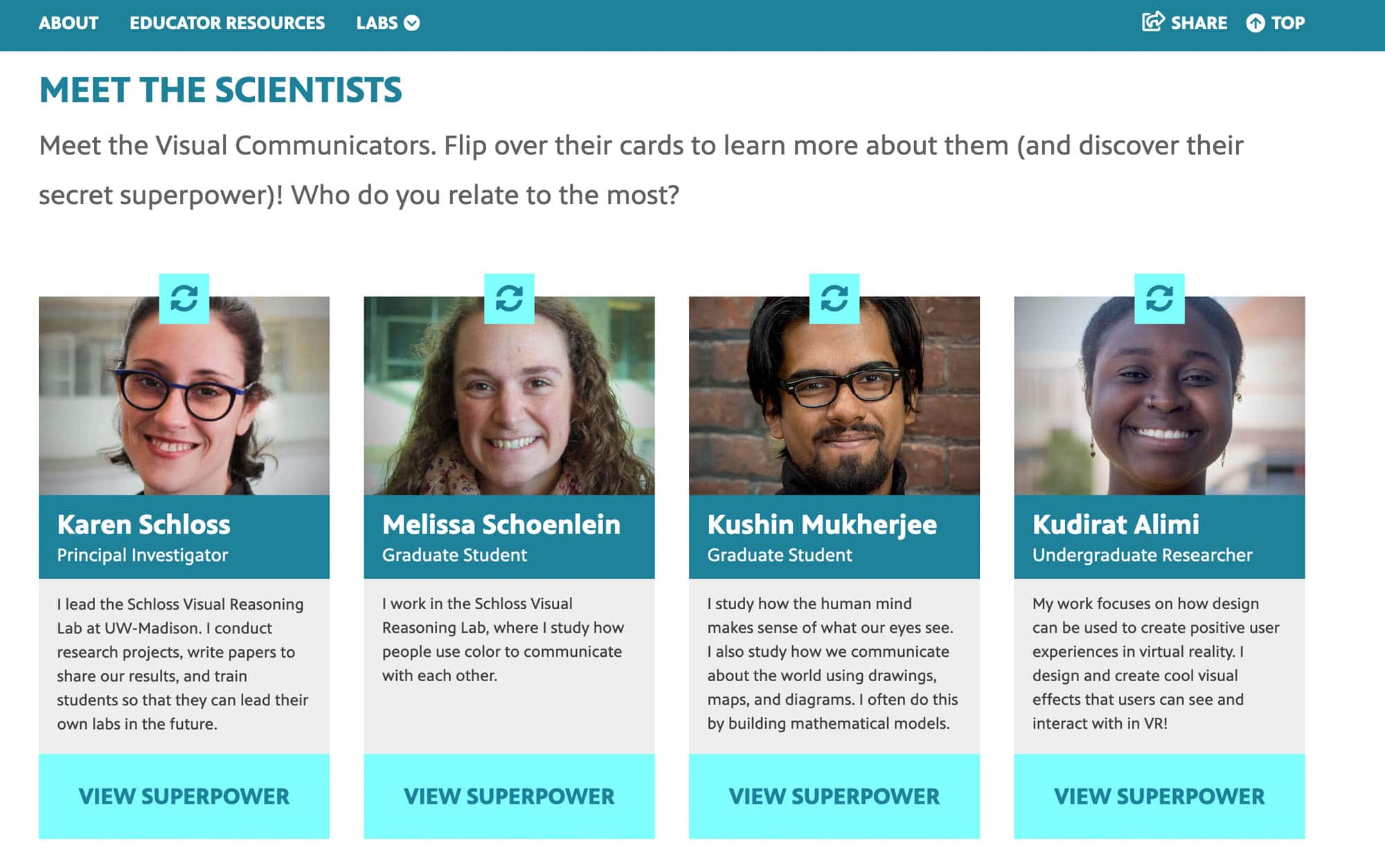 Meet the Lab's Meet the Scientists page screenshot