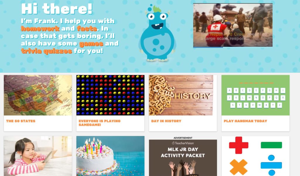 Fact Monster home page screenshot