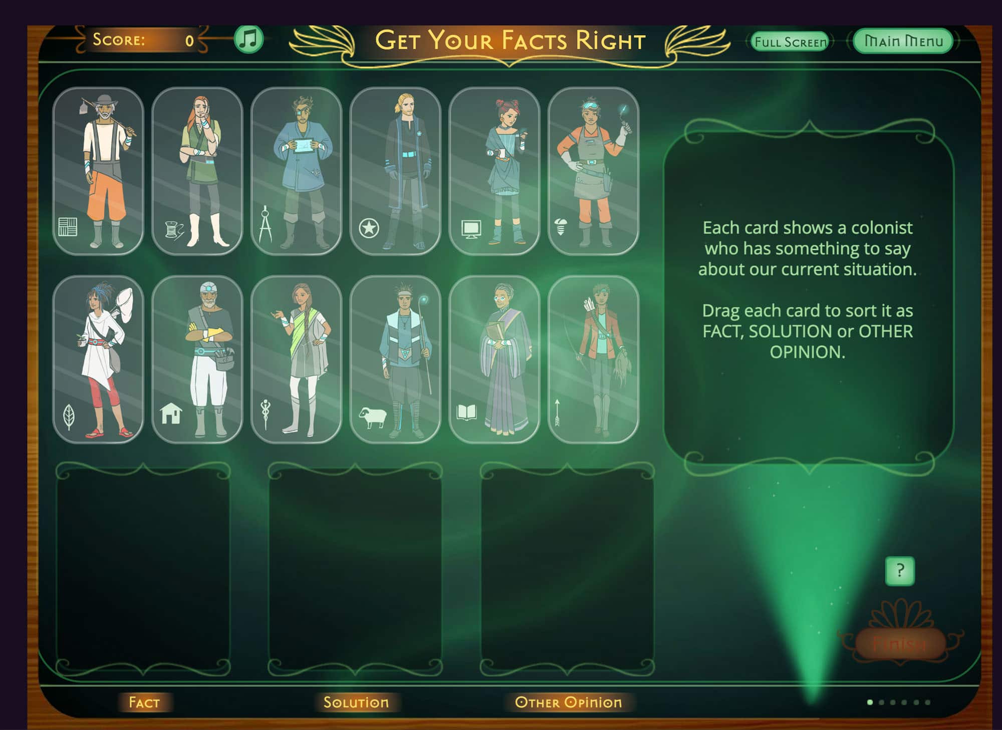 Quandary character selection page