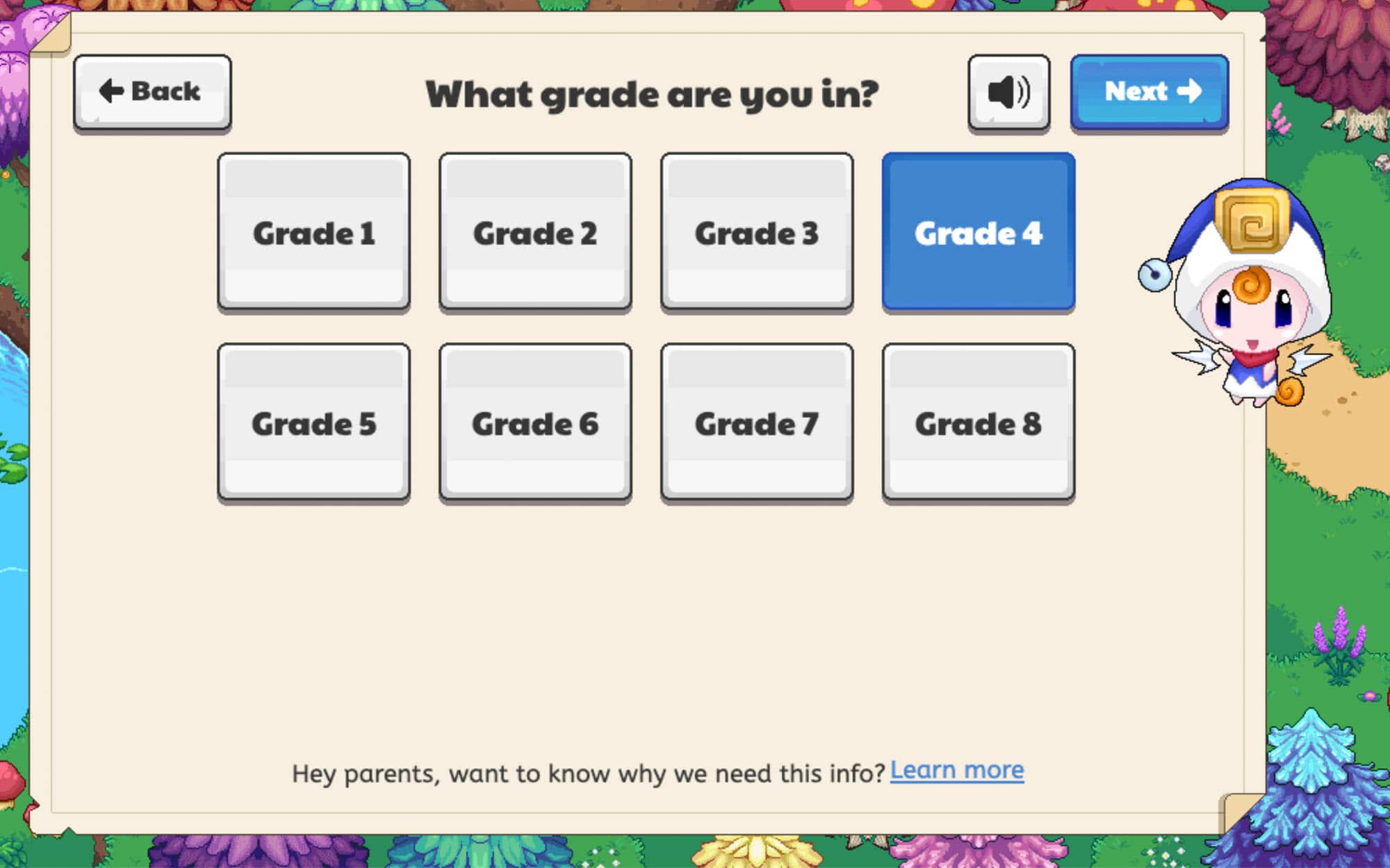 Prodigy game screenshot - grade selector