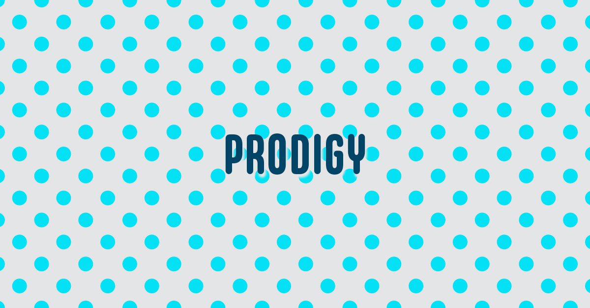 Prodigy text over polkadots