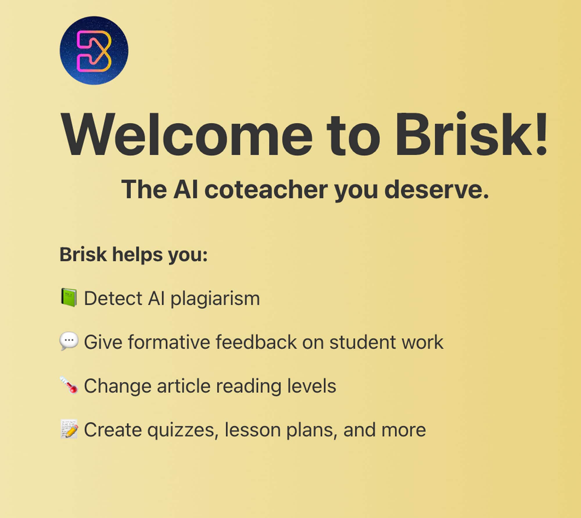 Welcome to Brisk screenshot
