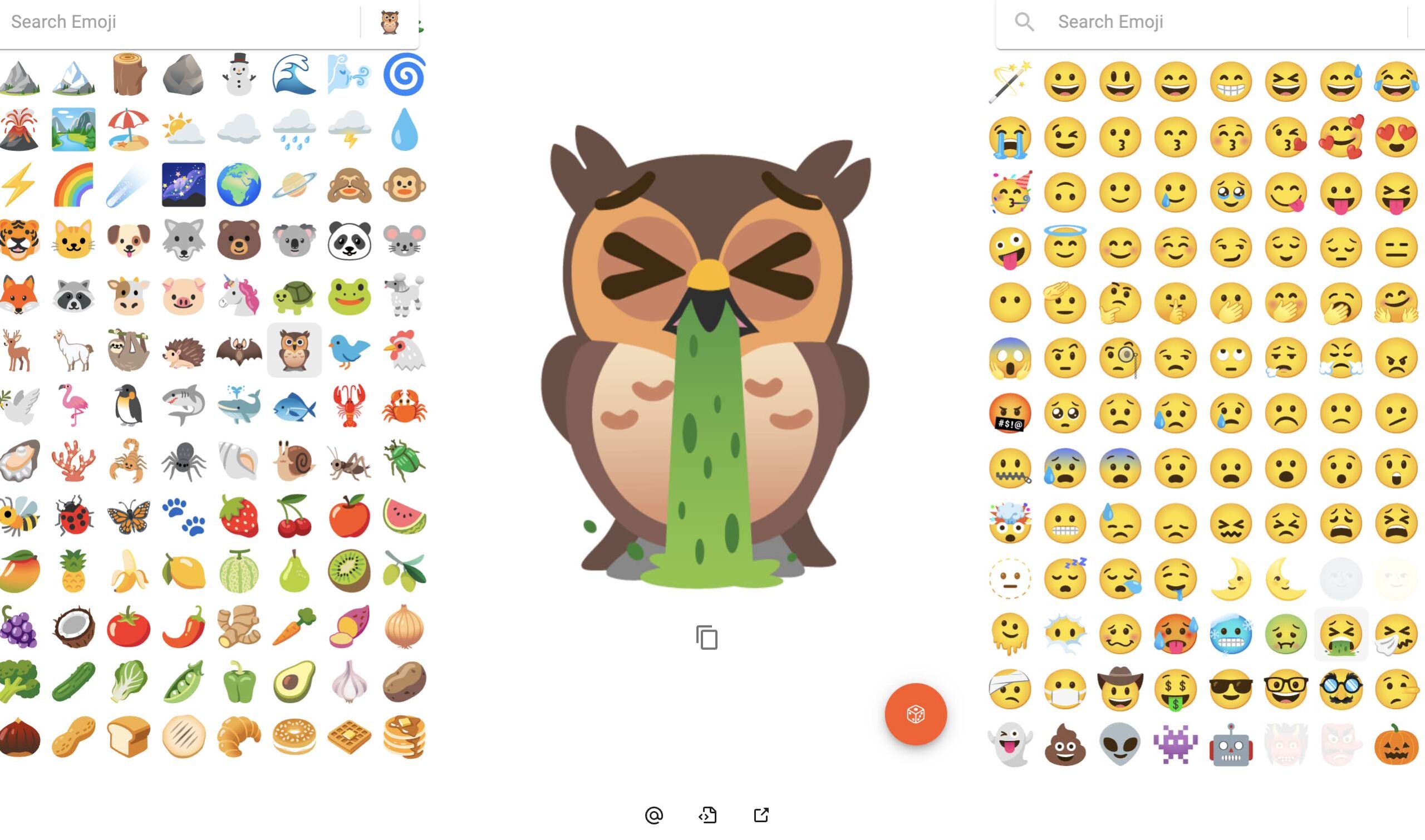 A custom emoji with an owl vomiting