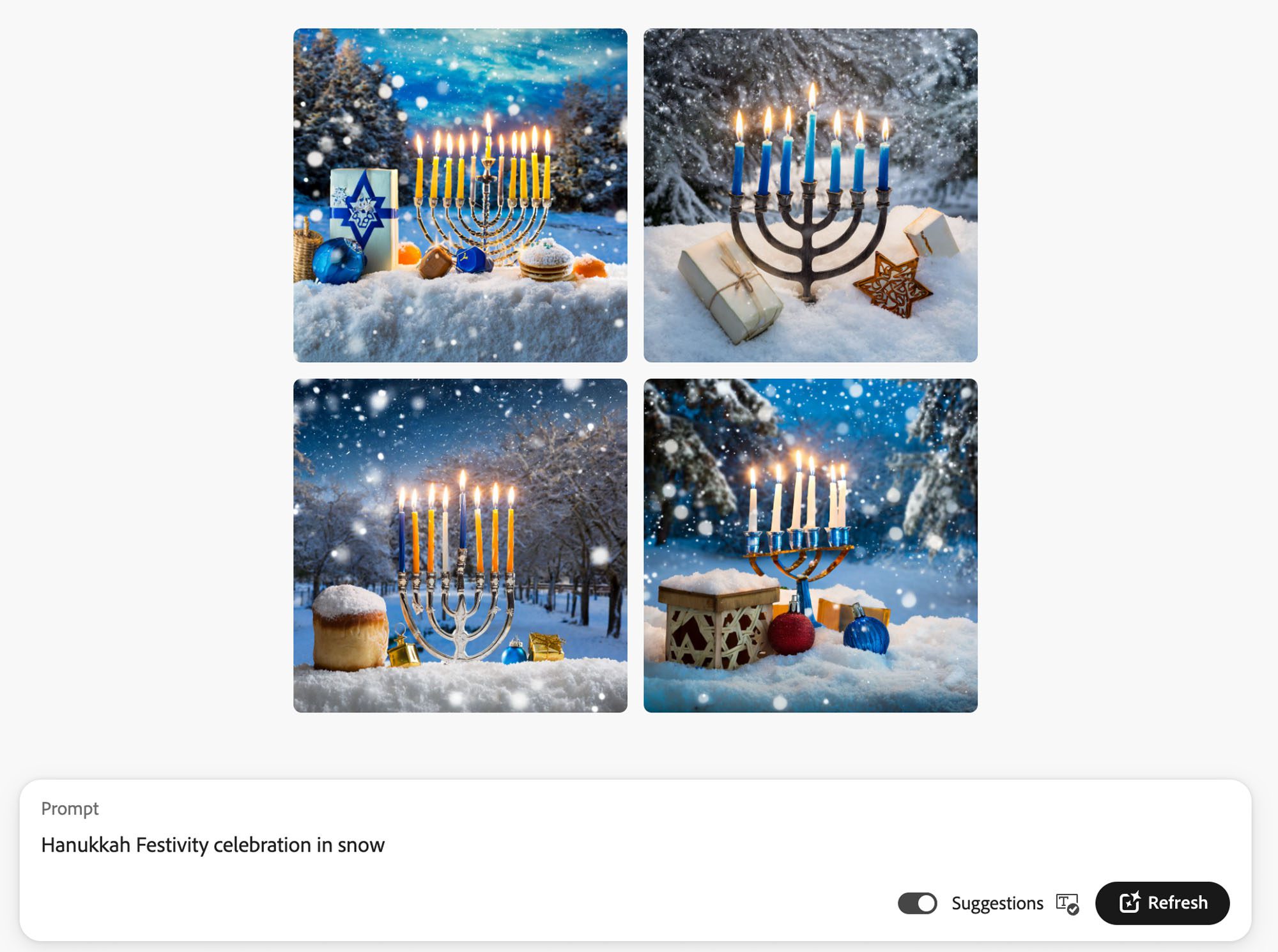 Four AI generated images of hanukah menorahs