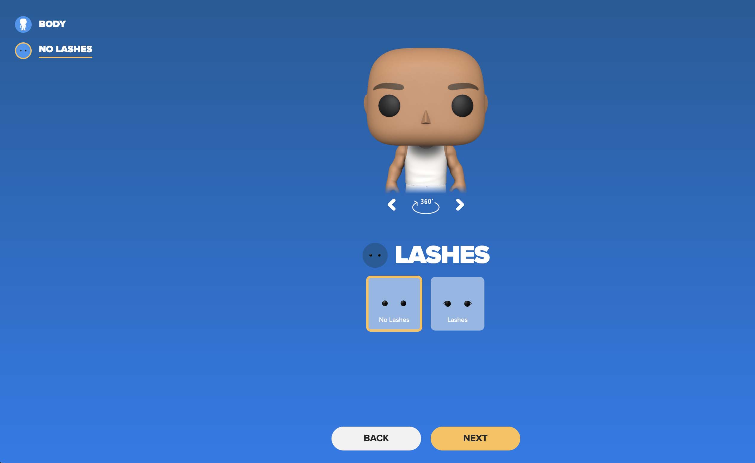 A bald Funko Pop doll in the customizer