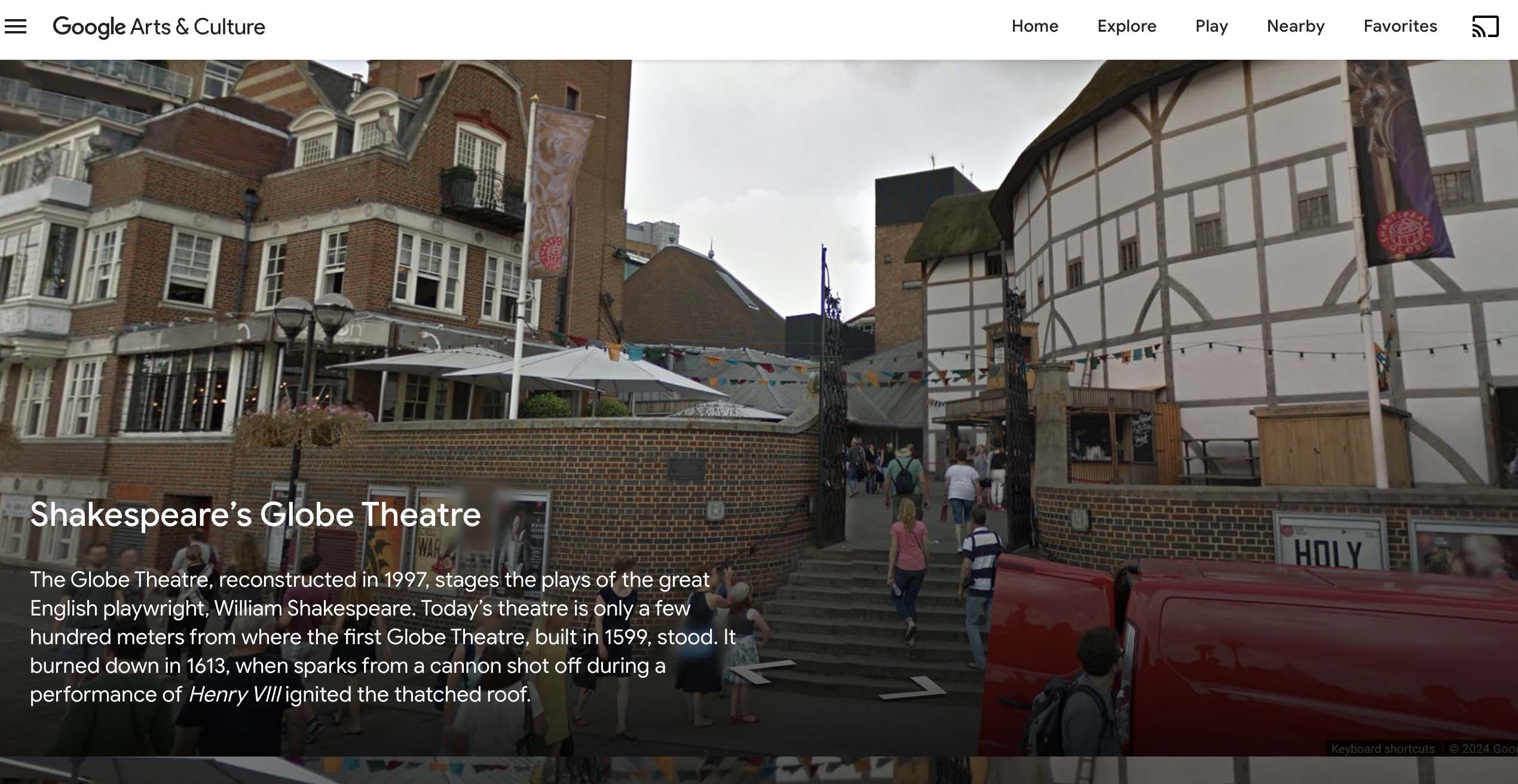 An image of Shakespeare's globe theatre from Arts & Culture Expedition