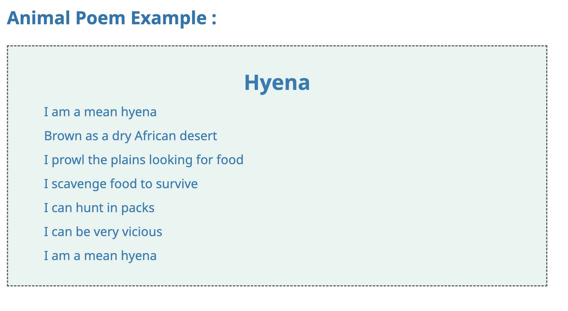Example poem about a hyena