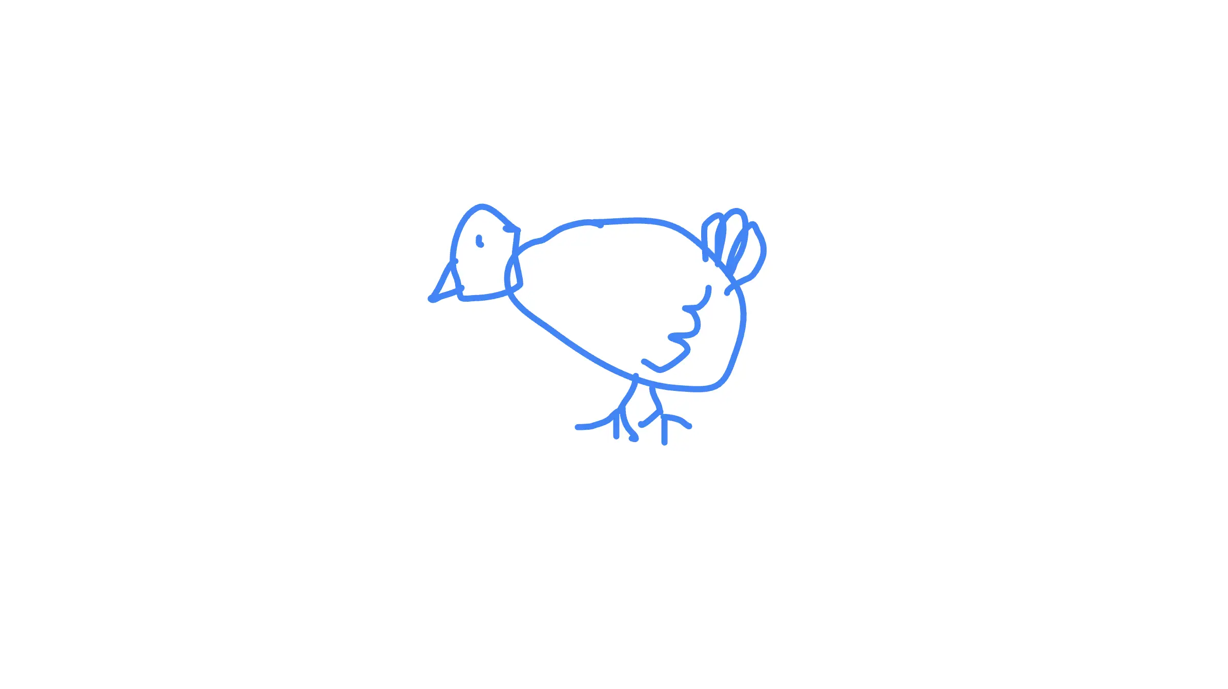 A simple blue line drawing of a duck with its head lowered, facing left, created using AutoDraw on a white background.