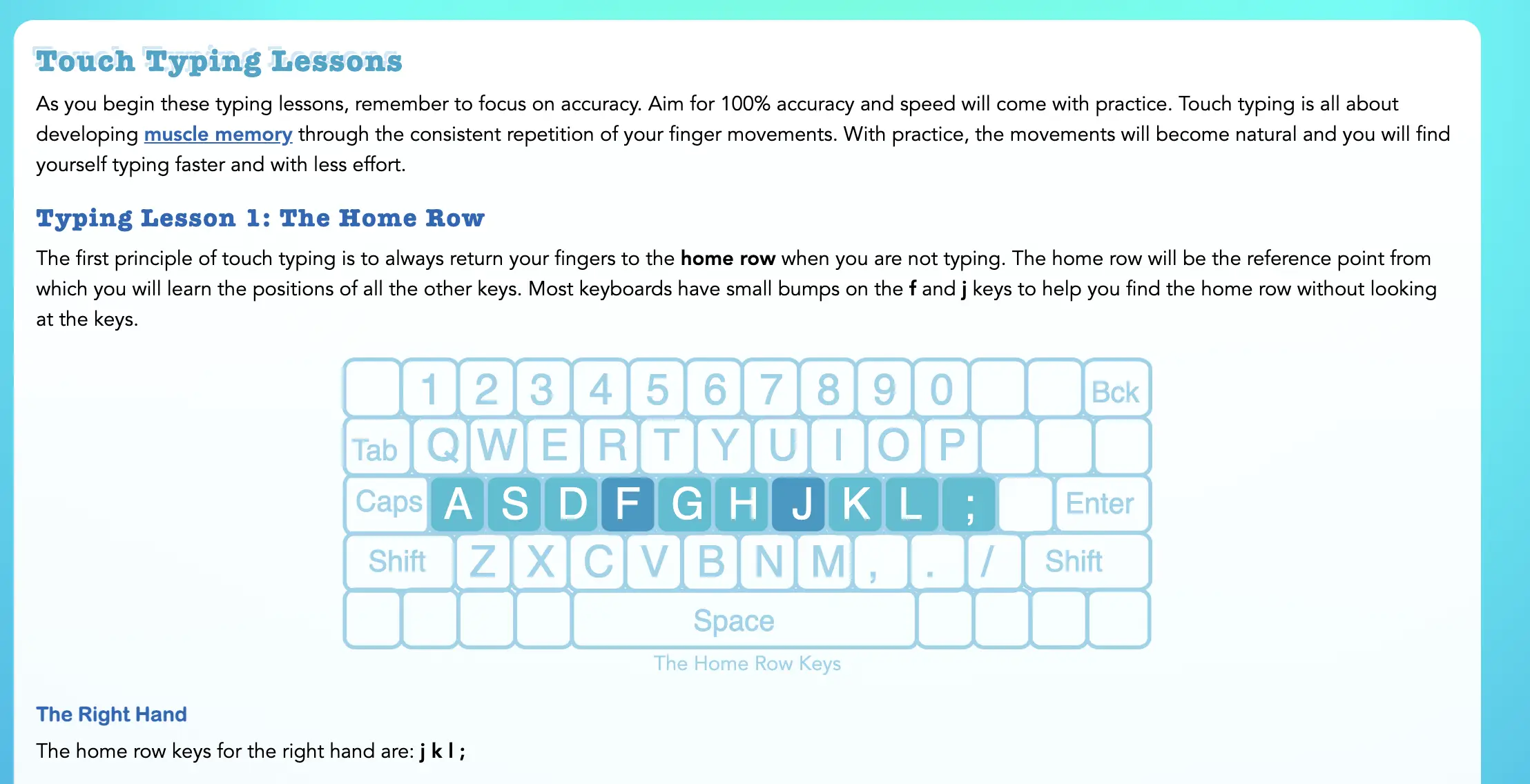 Screenshot of How-to-Type.com displaying a punctuation lesson. The interface has a bright, tropical-themed design with a gradient background. The lesson explains how to type punctuation marks like semicolons, commas, and periods. Below the explanation, an interactive exercise allows users to practice typing these symbols accurately.