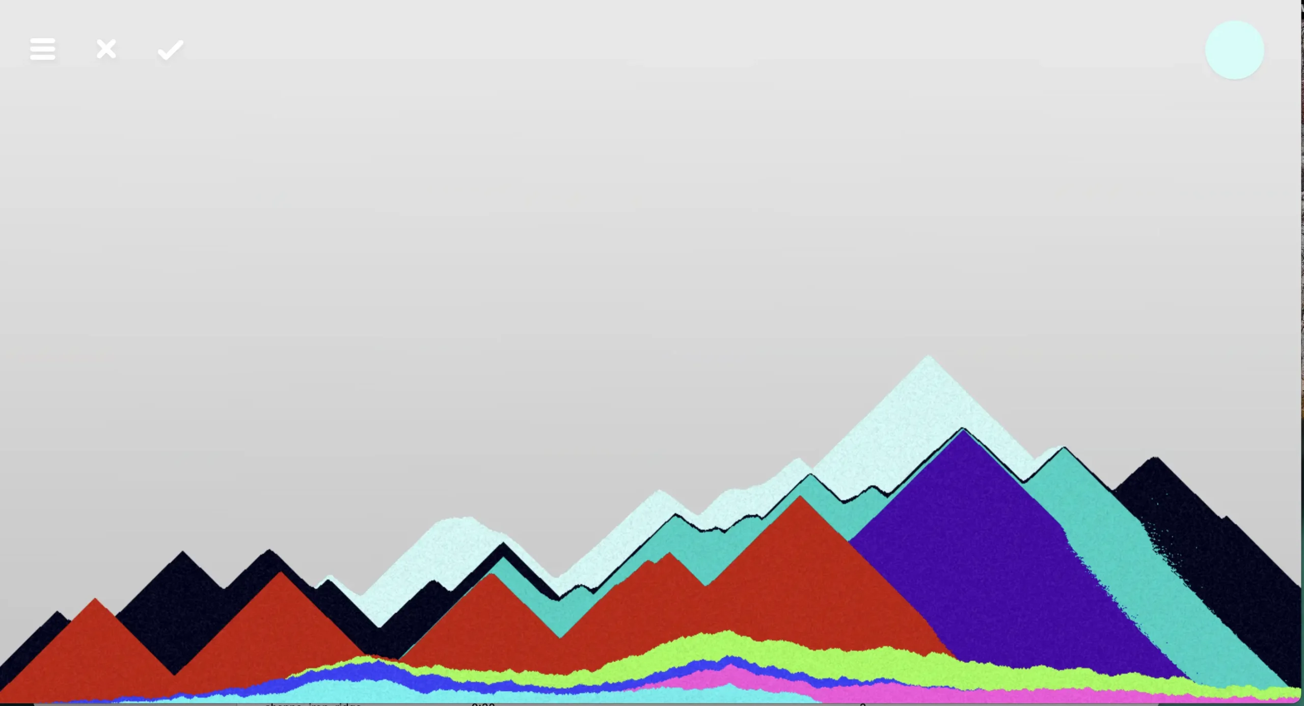 Screenshot of a digital artwork created with Thisissand, featuring vibrant, colorful sand layers forming abstract mountain peaks.