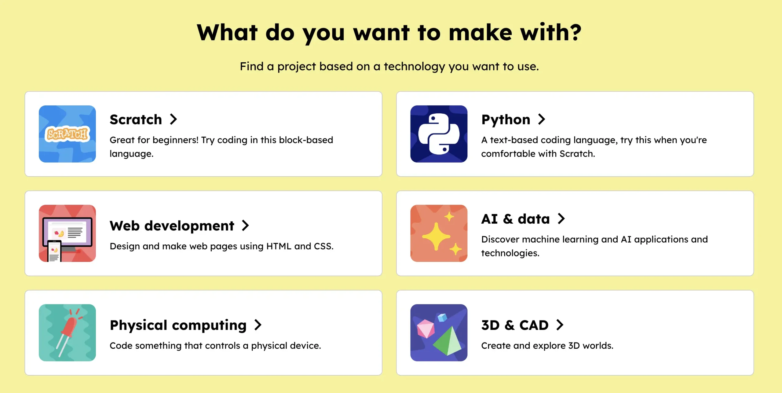 Interest selection screen with colorful topic tiles such as Games, Music, Art, and Science