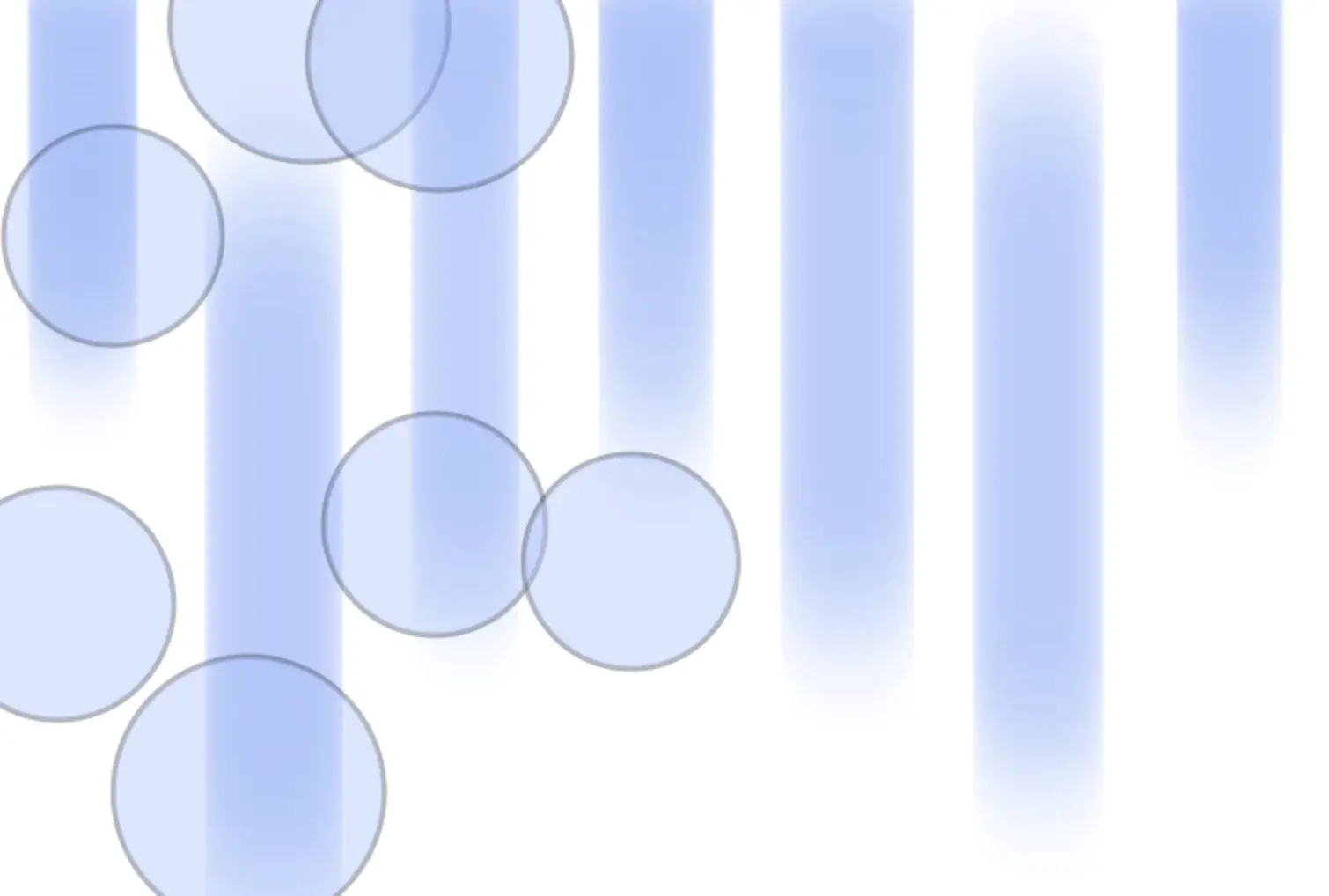 Screenshot of Bomomo showing vertical blue streaks and floating translucent circles, representing an abstract digital painting with gradient effects.