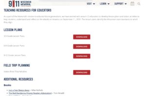 Screenshot of educational resources section of wisconsin911memorial.com