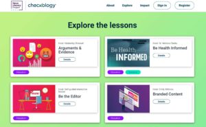 Screenshot showing the "explore the lessons" page of checkology