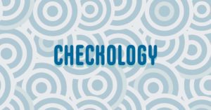 The word "checkology" over a concentric circle background