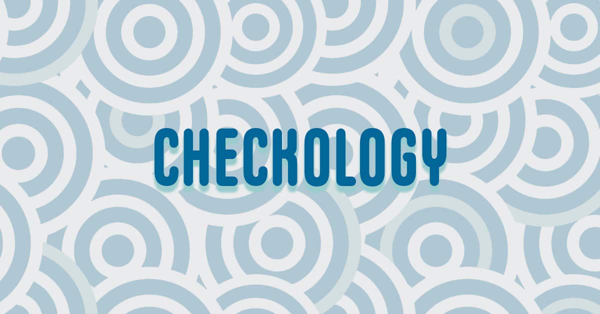 The word "checkology" over a concentric circle background