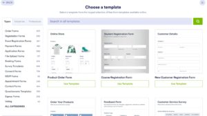 Jotforms choose a template screenshot