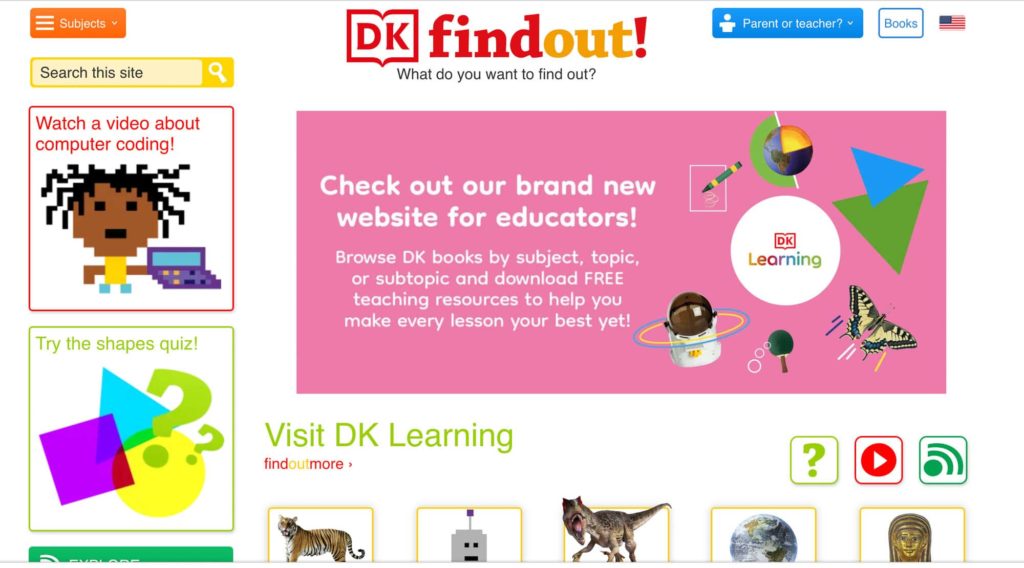 DK find out homepage screenshot