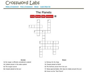 Screenshot of an example crossword from Crossword Labs