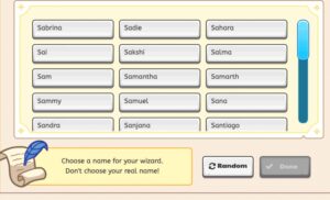 Prodigy game screenshot - name selector