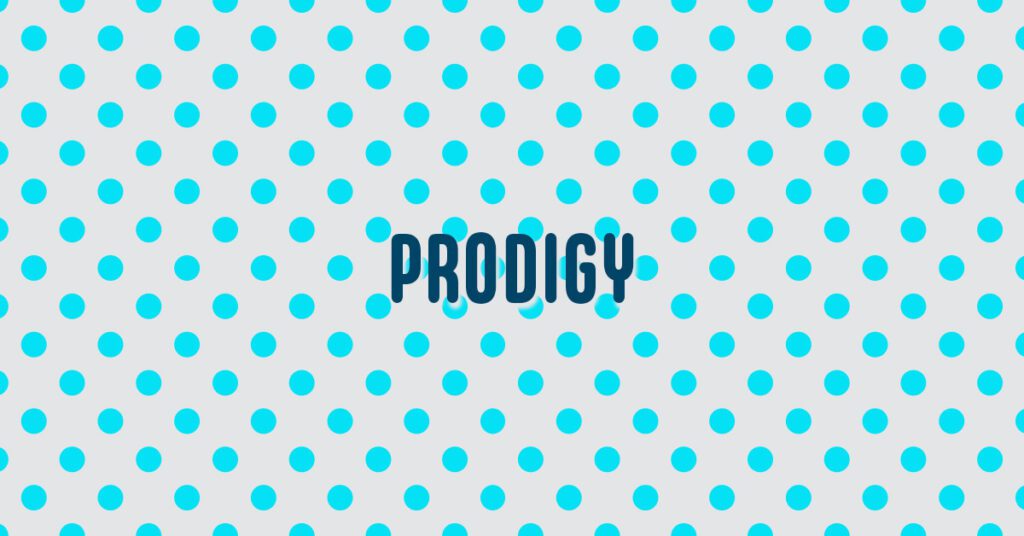 Prodigy text over polkadots