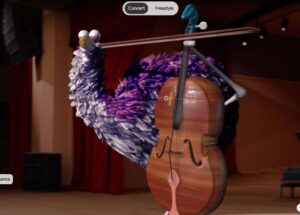 Viola the Bird playing a cello