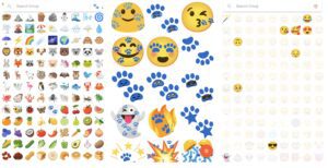 Examples of different emojis and lots of paw prints