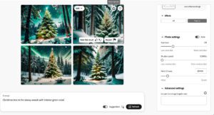Four AI generated images of Christmas trees