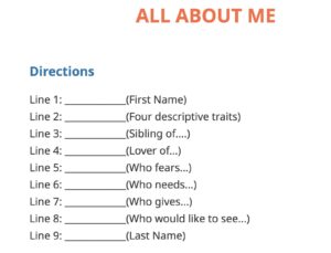 Example all about me poem from Poetry Games