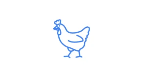 A simple blue line drawing of a chicken facing left, created using AutoDraw on a white background.