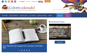 A screenshot of the “ELL Starter Kit for Educators” webpage. It highlights resources for tracking English language learners’ progress, including downloadable forms for monitoring language performance and oral communication skills. The title is displayed prominently, with a blue “See Guide” button below. The page features a small image of the kit cover, a logo for “¡Colorín Colorado!” with a child reading a book, and a list of provided resources.