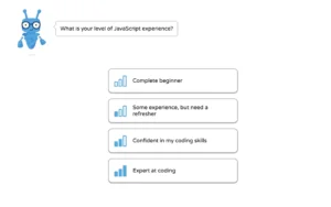 Onboarding screen asking users to select their JavaScript experience level