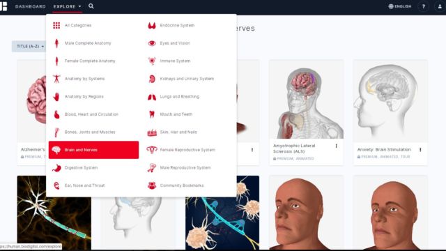 BioDigital organ system selection screenshot