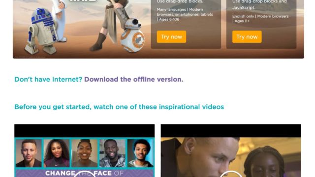 Code.org star wars page